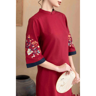 SWANLAKE | Váy Đầm Phom A Cổ Trụ Tay Lỡ Vải Linen Thêu Hai Cánh Tay Đi Tết Đi Chơi - D12158