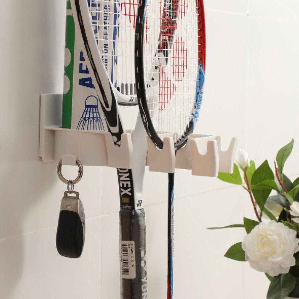 Móc treo vợt Tennis WANYEDI, Giá đỡ vợt cầu lông 3 khe không cần đục lỗ, Giá treo tường có giá đựng bóng Cầu lông