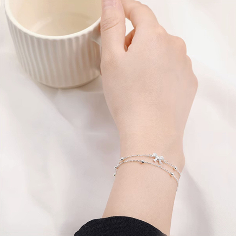 Vòng tay nơ đôi bạc 925 thời trang đơn giản tinh tế sang trọng phù hợp