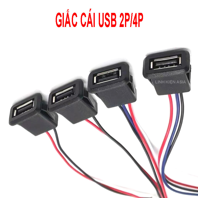 Giắc cái USB2.0 kết nối nguồn có dây (kèm giắc đực PH2.0 và dây ...