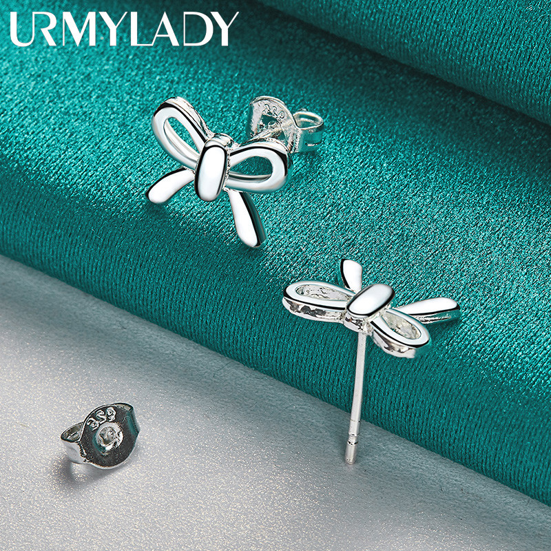 URMYLADY Phổ Biến Mỹ Bạc 925 Quyến Rũ Nơ Bông Tai Dành Cho Nữ Sáng Tạo Trang Sức