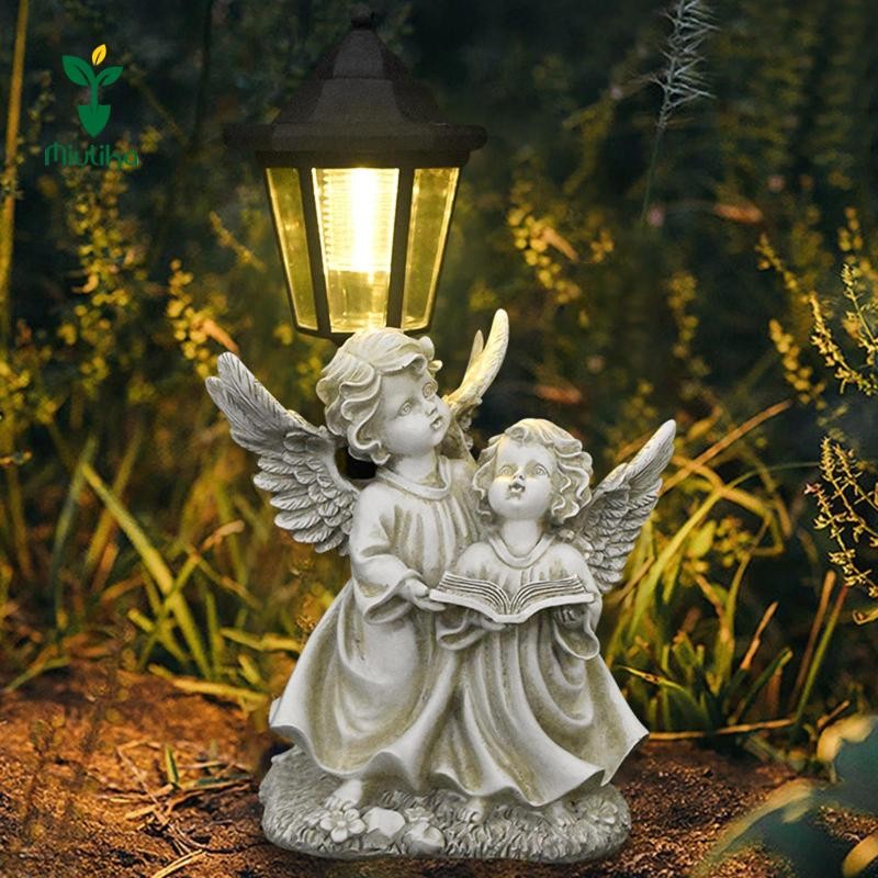 Miulika Đèn Năng Lượng Mặt Trời Vườn Tượng Trang Trí Bộ Sưu Tập Điêu Khắc Quà Tặng Sinh Nhật Thủ Công Nhựa Thiên Thần Trang Trí Cho Gia Đình Chậu Hoa Sân Bãi Cỏ