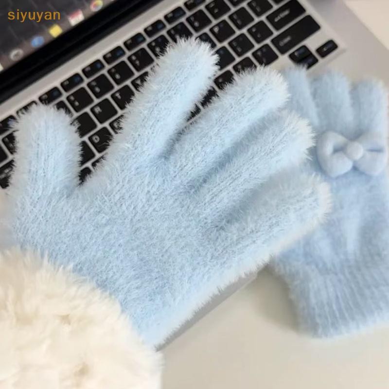 Siyuyan 1 Cặp Mùa Đông Sang Trọng Ấm Áp Găng Tay Dày Cho Nữ Bé Gái Dễ Thương Màu Trơn Găng Tay Nơ Ngọt Ngào Găng Tay Đi Xe Đạp Học Sinh Quà Tặng VN