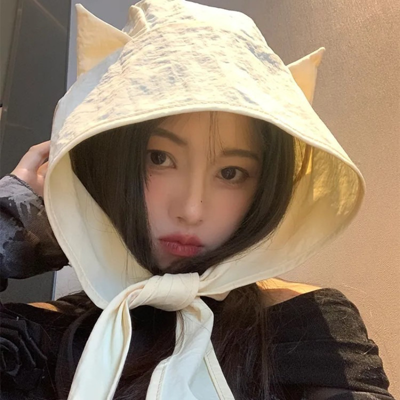 Mũ chống nắng quỷ nhỏ dễ thương dành cho nữ, Với tai mèo dễ thương, Nhanh khô, Mũ chống nắng cho nữ