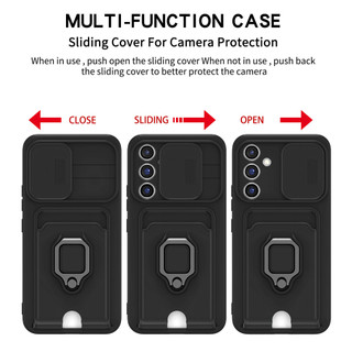 Dành Cho Samsung Galaxy A26 / A25 5G / A24 4G Ốp Lưng 4 Trong 1 Trượt Camera Bao Đựng Thẻ Đứng Vuông Freebie Dây Chống Sốc Chống Rơi Mỏng Mềm TPU Cover