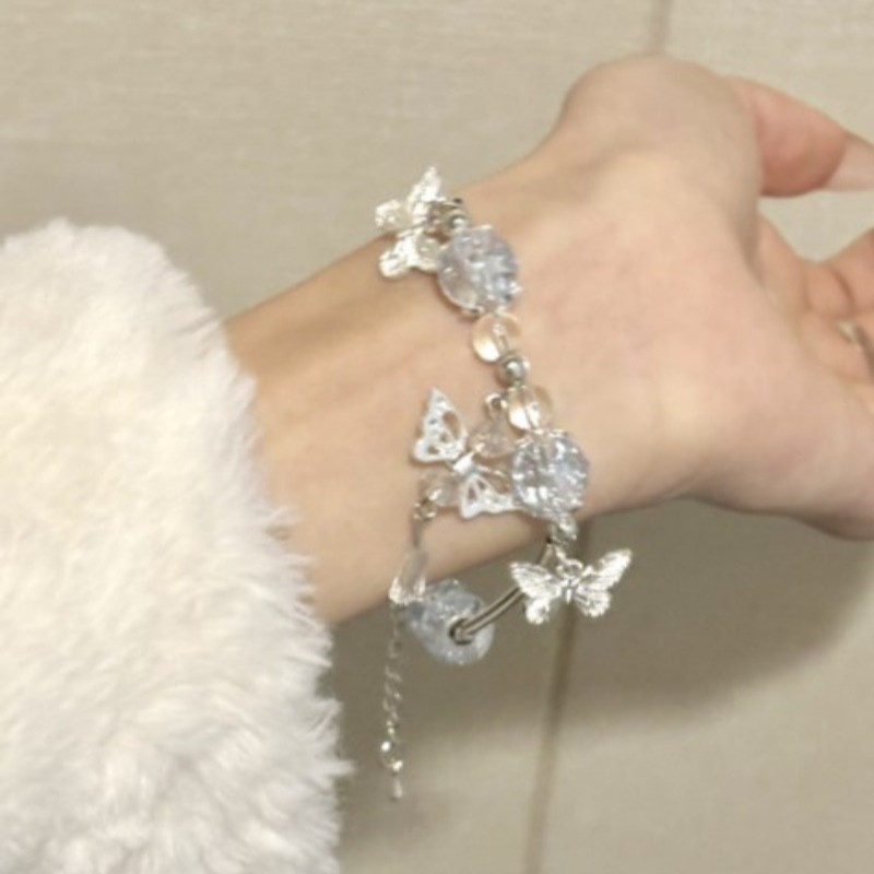 1 / 2 Vòng Tay Hạt Thủy Tinh Nứt Màu Ngọt Ngào Tươi - Sáng Tạo Thiết Kế Bướm Phong Cách Rừng Vòng Tay Mặt Dây Chuyền - Phụ Kiện Trang Sức Thời Trang