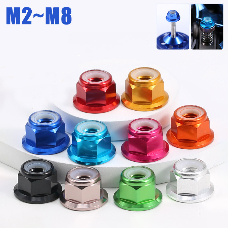 M2 M2.5 M3 M4 M5 M6 M8 Hợp Kim Nhôm Nhiều Màu Sắc Mặt bích Đai ốc Nylon Chèn Khóa Đai ốc Tự khóa Đai ốc Chống looseNut CW cho RC