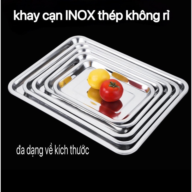 Khay inox đựng thức ăn kích thước 32x22 - Sâu 4.8cm mâm cơm, khay nướng bánh, khay lót bàn ăn