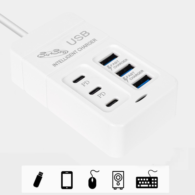 Bộ sạc tường sạc nhanh đa năng Type C - Hub đa cổng USB 6 cổng - Dụng cụ điện thoại chất lượng cao