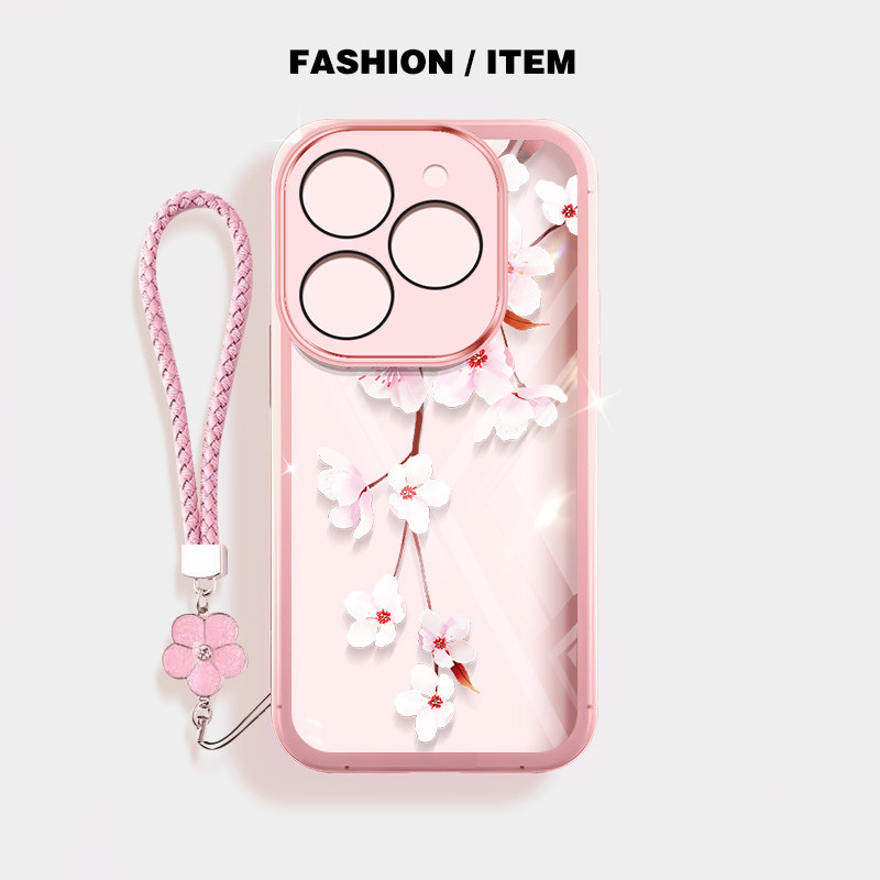 YBD Phong Cách Mới Hoa Đào Ốp Lưng Điện Thoại infinix Smart 8 HD Plus Pro ITEL P55 Hot 40i Hot 40 Pro Tecno Spark Go 2024 Spark 20 Pro 20C POP 8 KJ6 Có Dây Treo Hoa