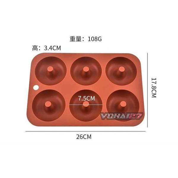 Khuôn silicon bánh donut 6 ô đổ rau câu pudding
