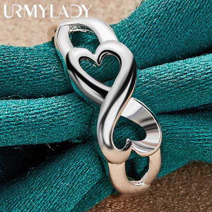 URMYLADY Bạc 925 Đôi Trái Tim 7-10 # Nhẫn Dành Cho Nữ Người Yêu Cưới Thời Trang Quyến Rũ Trang Sức