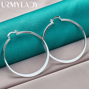 URMYLADY Bạc 925 55mm Bông tai phẳng tròn dành cho nữ Tiệc cưới Trang sức quyến rũ