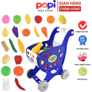Xe Đẩy Đồ Chơi Siêu Thị Đáng Yêu Dành Cho Bé – Kèm Theo Rau Củ Trái Cây, Khuyến Khích Bé Nhập Vai Như Người Bán Hàng