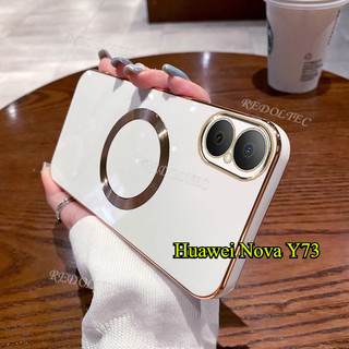 Ốp lưng Huawei Nova Y73 Vỏ mạ điện màu trơn siêu mỏng Huawei NovaY73 Nova Y 73 có vòng từ tính Vỏ điện thoại sạc không dây