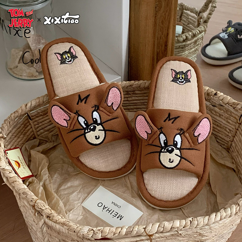 Mèo Và Chuột Tom Jerry Dép Cotton Phẳng Dép Đế Mềm Im Lặng Đế Mềm Dép Vải Lanh Cotton Bốn Mùa Dép Lanh Đa Năng Dép Đi Trong Nhà Dép Đi Trong Nhà Hút Mồ Hôi Hộ Gia Đình S