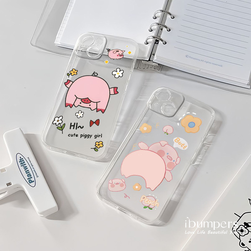 ibumpers Ốp Điện Thoại iPhone Họa Tiết Heo Con Vui Nhộn Dễ Thương Cho IPhone 16 15 14 12 13 11 Pro Max IP 7 8 Plus X XS XR Mỏng Ốp Lưng Trong Suốt TPU Silicon Mềm Chống Sốc