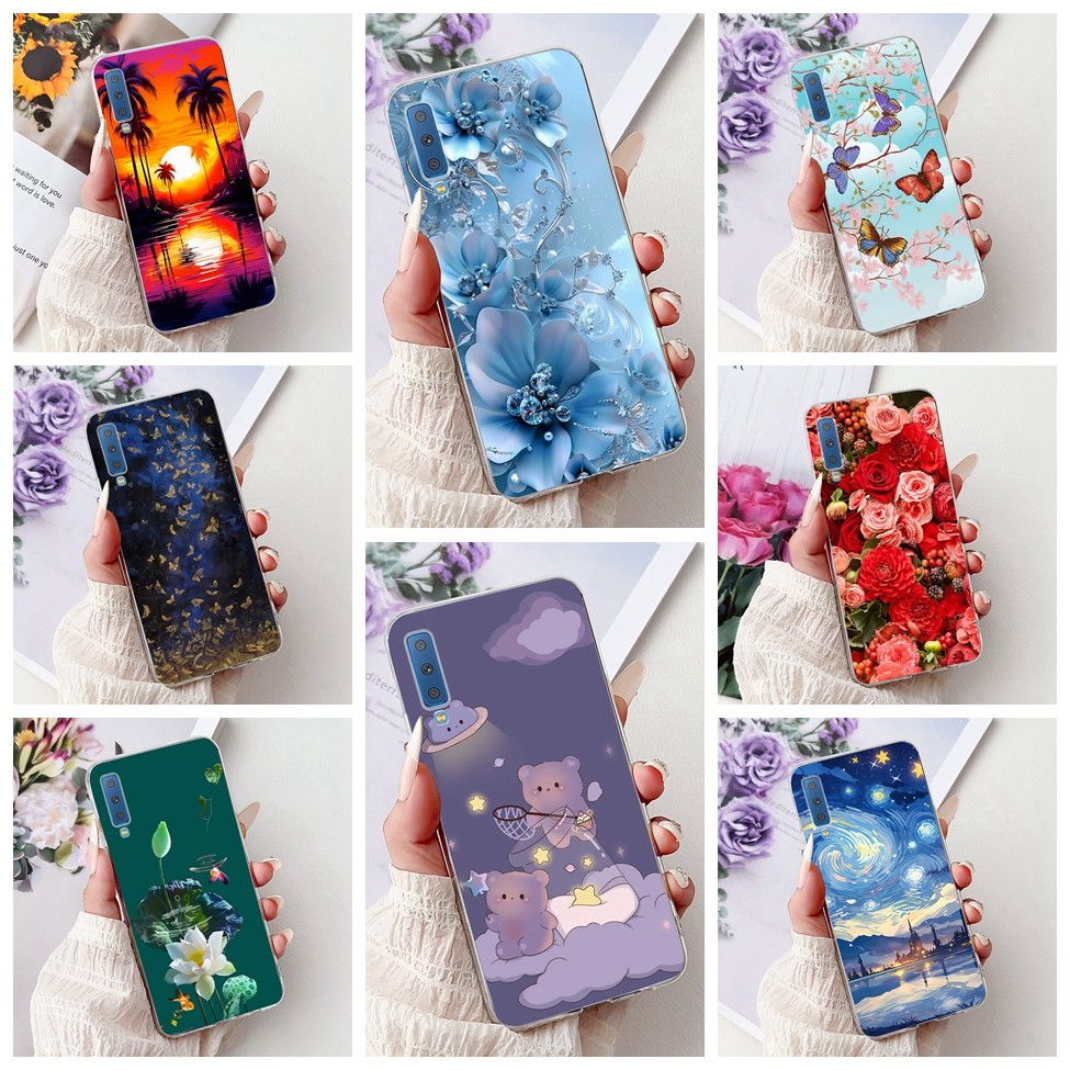 Ốp Lưng Cho Samsung A7 2018 A750F Trong Suốt Thẩm Mỹ Mèo Dễ Thương Thời Trang Hoa Sơn Mặt Sau Cho Samsung Galaxy A7 2018 Ốp lưng A750G A750N