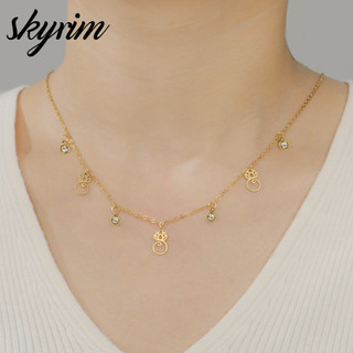 Vòng cổ bằng thép không gỉ SKYRIM Mặt dây chuyền kim cương sen Trang sức thanh lịch cho nữ