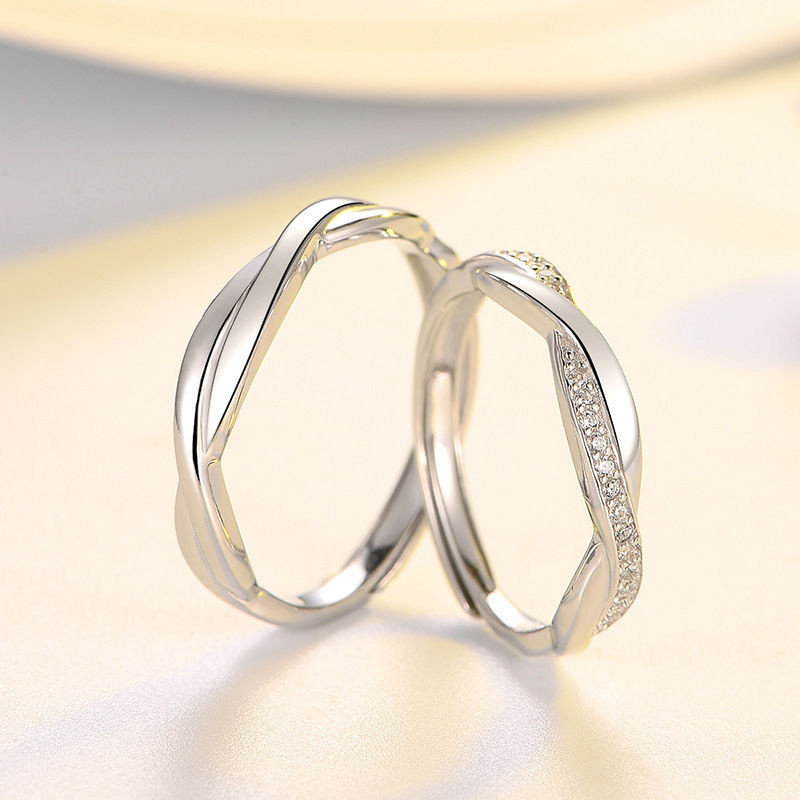Thời Trang S925 Bạc Tình Yêu Intertwined Cặp Đôi Nhẫn Mở Có Thể Điều Chỉnh Nam Nữ Nhẫn Cặp Đôi