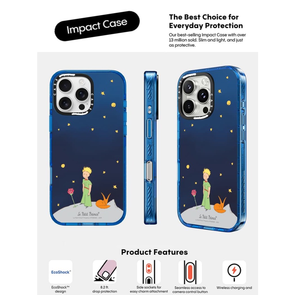 CASECASE X Le Petit Prince Rose & Fox Case Sky Blue Color Clear Hard Từ Hút Tác Động Cho Apple IPhone 12 13 14 15 16 Pro Max Plus Có Hộp