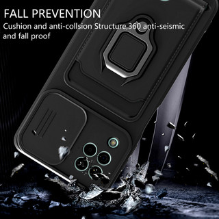 Dành Cho Samsung Galaxy A12 Ốp Lưng 4 Trong 1 Trượt Camera Bao Đựng Thẻ Đứng Vuông Freebie Dây Chống Sốc Chống Rơi Mỏng Mềm TPU Cover