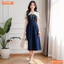 Đầm thiết kế BEMINE cổ tim phối ren hoa đính nơ dáng chữ A phù hợp đi làm-MT11032