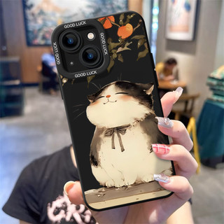 Ốp điện thoại hình mèo mực thời trang thích hợp cho iPhone16 / 15 / 14 / 13 / MINI / 12 / 11 / Pro MAX / X / 7 / 8 / 6 Vỏ bảo vệ học sinh silicon lỏng chống sốc và chống rơi toàn diện