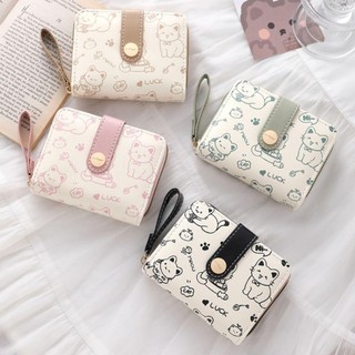 Ví ngắn COZYNEST, Hộp đựng thẻ ID dung tích lớn bằng da PU, Ví đựng tiền xu nhẹ hình mèo dễ thương