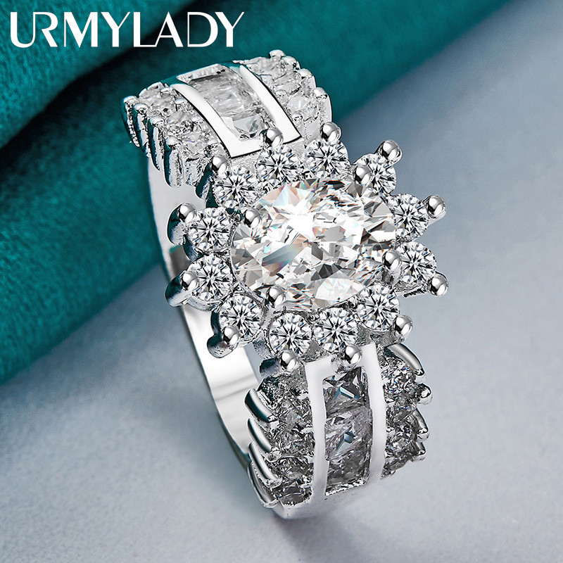URMYLADY Bạc 925 Ba Hàng Bầu Trời Đầy Sao Zircon 7-10 # Nhẫn Nữ Trang Sức