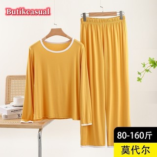Phụ Nữ Bộ Cổ Tròn Bộ Đồ Ngủ Thường Ngày Mùa Xuân Kích Thước Lớn Trơn Dài Tay Bộ Mỏng Rời Phù Hợp Với