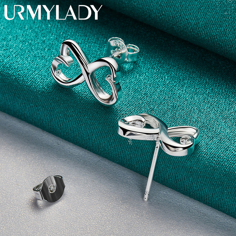 URMYLADY Bạc 925 Trái Tim Nơ Bông Tai Dành Cho Nữ Trang Sức Đính Hôn Thời Trang