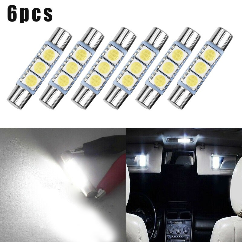 6 Chiếc Xenon Trắng 3SMD 6641 6614F Bóng Đèn LED Chống Nắng Gương Trang Điểm Cầu Chì Đèn