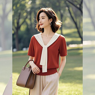 Dệt Kim Mùa Hè Nữ Phong Cách Mới Đi Làm Áo Thun Thời Trang Sang Trọng Top 2025 Ren Ánh Sáng Trưởng Thành