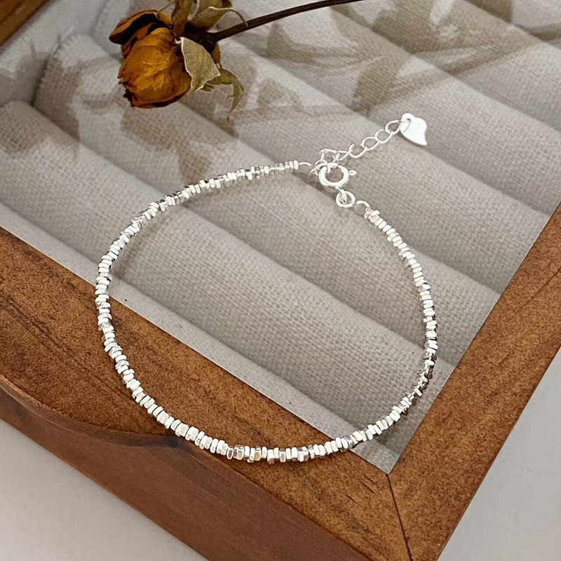 S925 Bạc Đá Vỡ Vòng Tay Hai Dây Trơn, Phong Cách Đơn Giản và Thời Trang cho Nữ