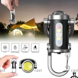 Đèn pin LED CAST, Đèn pin móc khóa siêu sáng có thể sạc lại USB, với đèn đỏ & xanh Mini di động Đèn lồng cắm trại tìm kiếm đi bộ đường dài