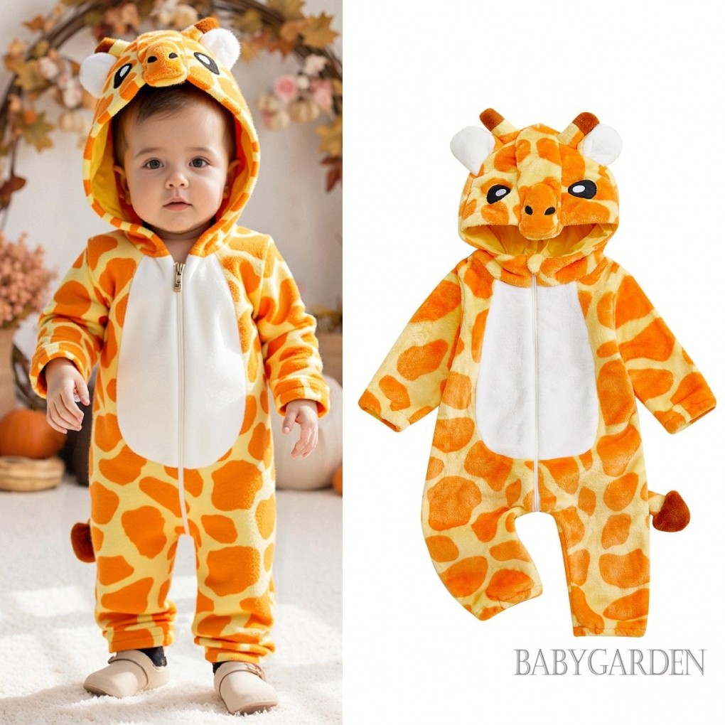 / / -Baby Halloween Hươu Cao Cổ Trang Phục Hóa Trang Mềm Mại Ấm Áp Dài Tay Có Mũ Trùm Đầu Dễ Thương Cho Trẻ Sơ Sinh Áo liền quần
