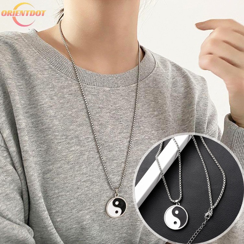 Điếc dây chuyền gothic unisex hiện đại, phong cách Trung Hoa vintage đen trắng, mặt đá hợp kim dáng thái cực