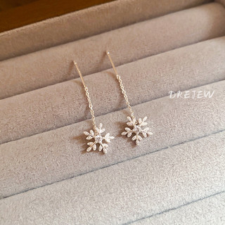 [Drejew] Sợi bông tuyết zircon kim bạc Bông tai tinh tế thời trang Phụ kiện thiết kế đơn giản