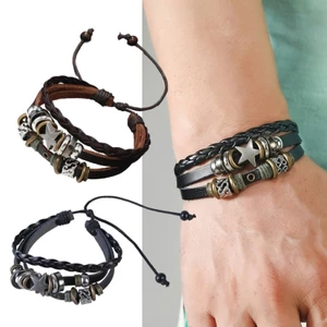 XGB Punk Phong Cách Quấn Vòng Tay Vintage Nhiều Lớp Da Vòng Tay Dây Đeo Tay Ngôi Sao Thời Trang Đính Hạt Vòng Tay Tuyên Bố Ngọc