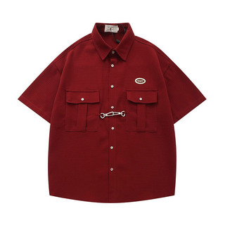 Gksss American Street College Style Áo Sơ Mi Đa Năng Mùa Hè Retro Waffle Hip-Hop Unisex Phong Cách Áo Sơ Mi Tay Ngắn