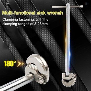 Cờ lê bồn rửa đa chức năng Vòi thép Carbon Ống thoát nước Phòng tắm Lắp đặt hệ thống nước Công cụ tháo gỡ 180° Phạm vi kẹp đầu di chuyển 8-28mm