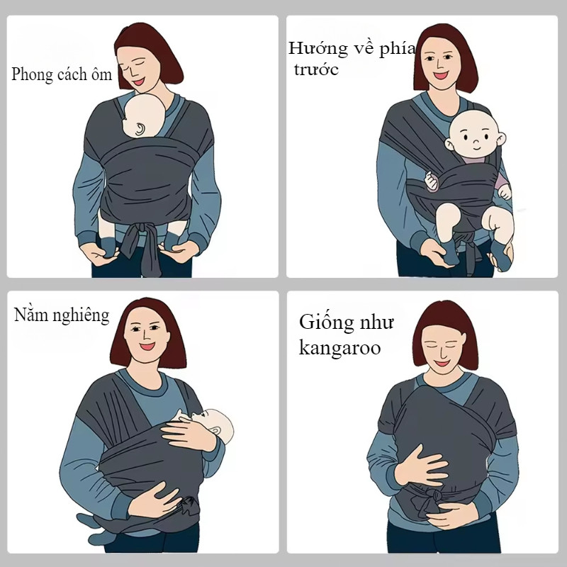 Địu Vải Cao Cấp Cho Bé,Địu vải em bé,Địu Vải Em Bé Chất Liệu Cotton Mịn Mát,0-36 tháng mềm mại, thoáng khí,co giãn