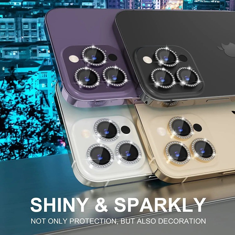 Bảo Vệ Ống Kính Máy Ảnh Cho iPhone 16 Pro 15 14 Pro Max 13 12 17 11 13 Pro 14 Plus Long Lanh Kim Cương Kim Cương Giả Ống Kính Phim