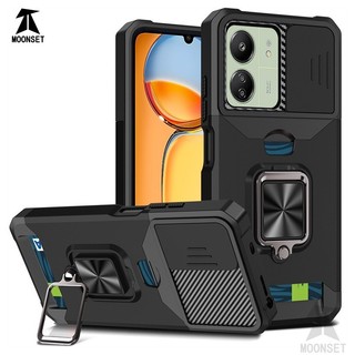 Dành Cho Redmi 13C Ốp Lưng Có Trượt Camera Bao Đựng Thẻ Nhẫn Chân Đế Chịu Lực Bảo Vệ Mỏng Bao Da