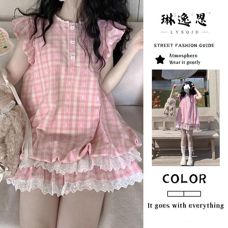 [YU]Váy công chúa ngắn kẻ sọc nhỏ, dáng thon gọn, tay bay nhẹ nhàng, phong cách Little Bear.