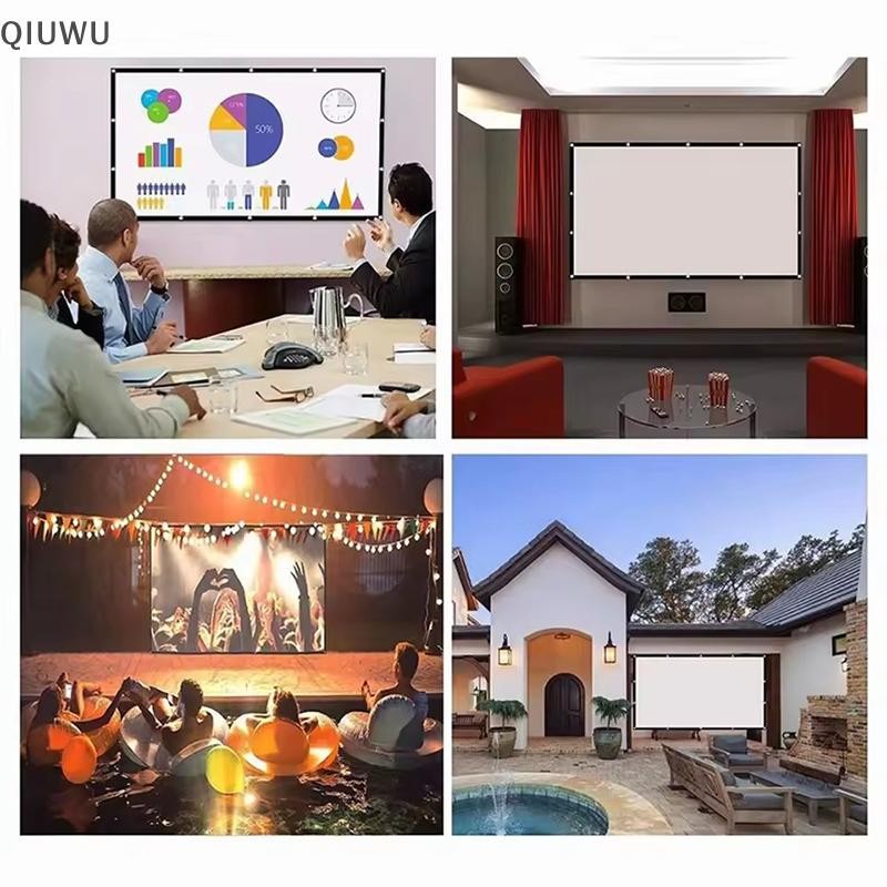 Màn hình máy chiếu di động QIUWU 16: 9 Rèm máy chiếu đơn giản Màn hình hiển thị HD 60 / 72 / 84 / 100 / 120 Inch cho rạp chiếu phim tại nhà.