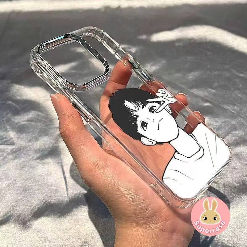 Ốp Điện Thoại Cặp Đôi Ins Style Cho iPhone 16E 16 Pro Max 15 14 Plus 13 12 Mini 11 Pro Max X XR XS Max 8 7 6 6s Plus SE2 SE3 Vỏ Phim Hoạt Hình Bé Trai Cô Gái Mặt Sau Chống Sốc