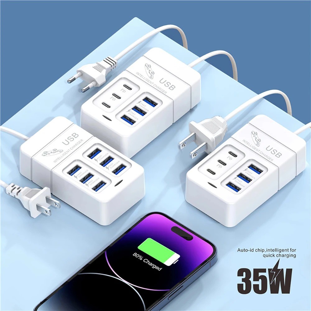 Bộ sạc tường sạc nhanh đa năng Type C - Hub đa cổng USB 6 cổng - Dụng cụ điện thoại chất lượng cao