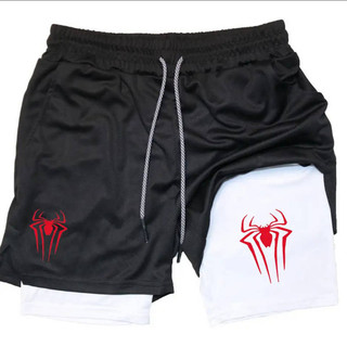 European and American Dark Style Spider Print Adult Double-Layer Pants Loose Fashion Sports Fitness Casual Shorts CdDf